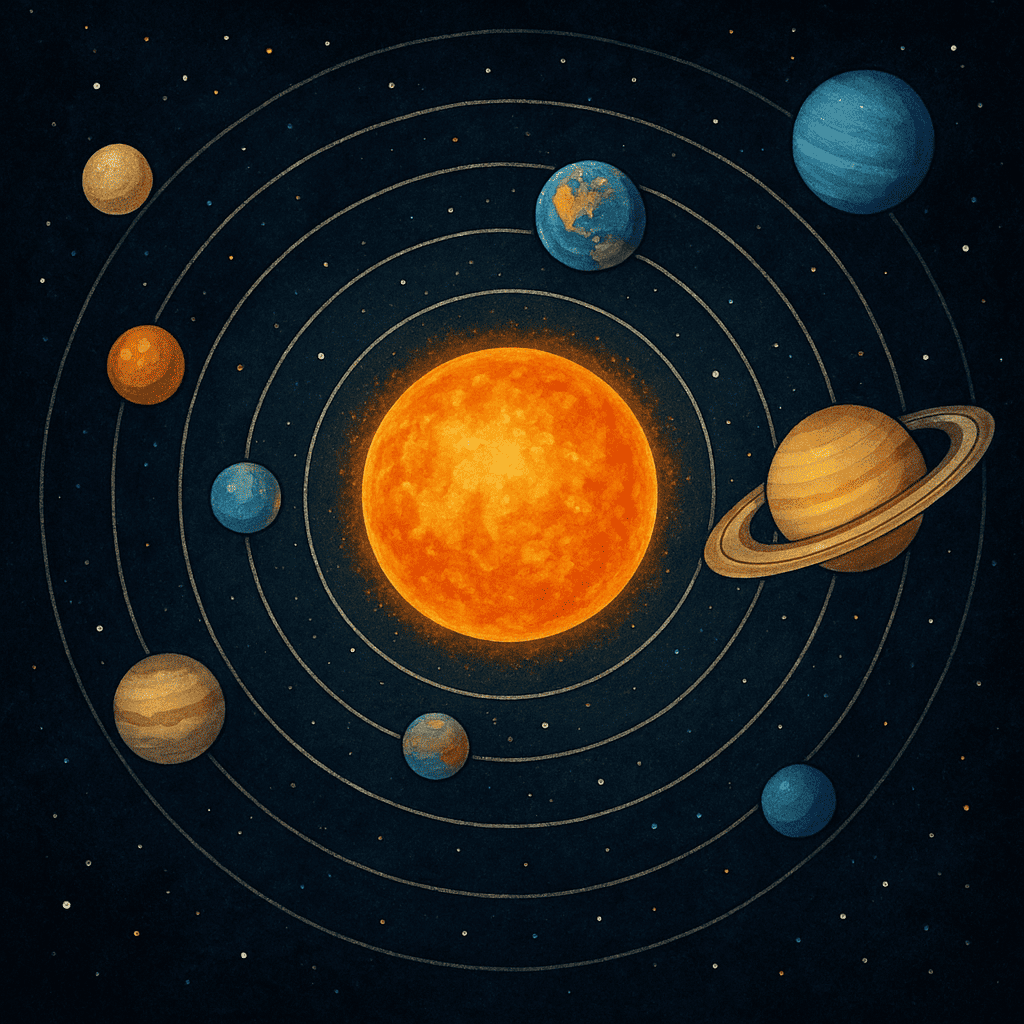 Planets of the solar system orbiting the Sun.