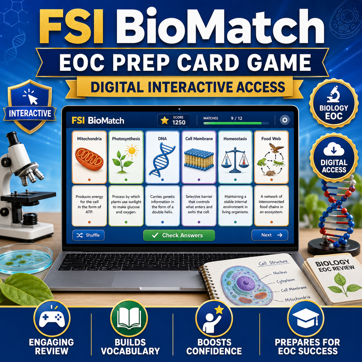 FSI Bio Match EOC Prep Card Game Digital Interactive Access